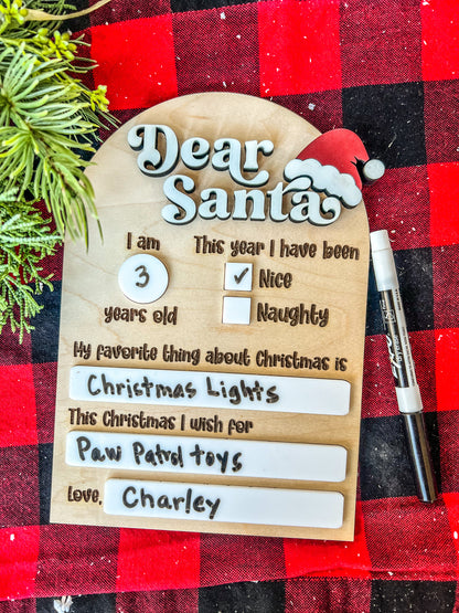 Dear Santa Dry Erase Board