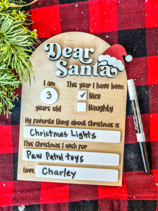 Dear Santa Dry Erase Board